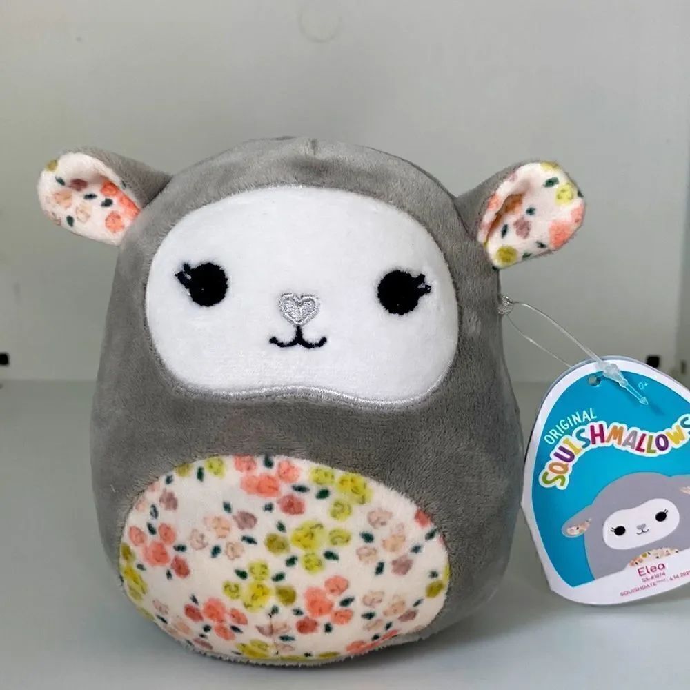 Kellytoy Mini Squishmallows 5” Elea the Grey Lamb Floral Belly - Picture 2 of 6